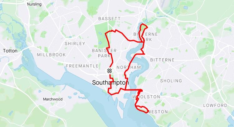 Southampton Marathon Race Route Map